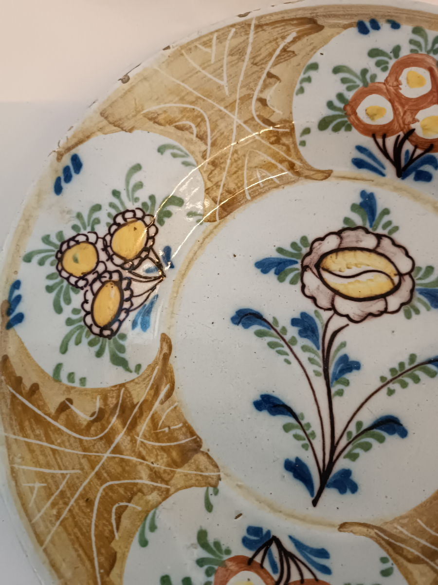 18th Century Polychrome Delftware Pottery Plate