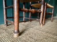 2 x Antique Pair 18thC Rail Back Rush Seat Dining Chairs Very Sturdy Good Patina