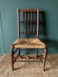 2 x Antique Pair 18thC Rail Back Rush Seat Dining Chairs Very Sturdy Good Patina
