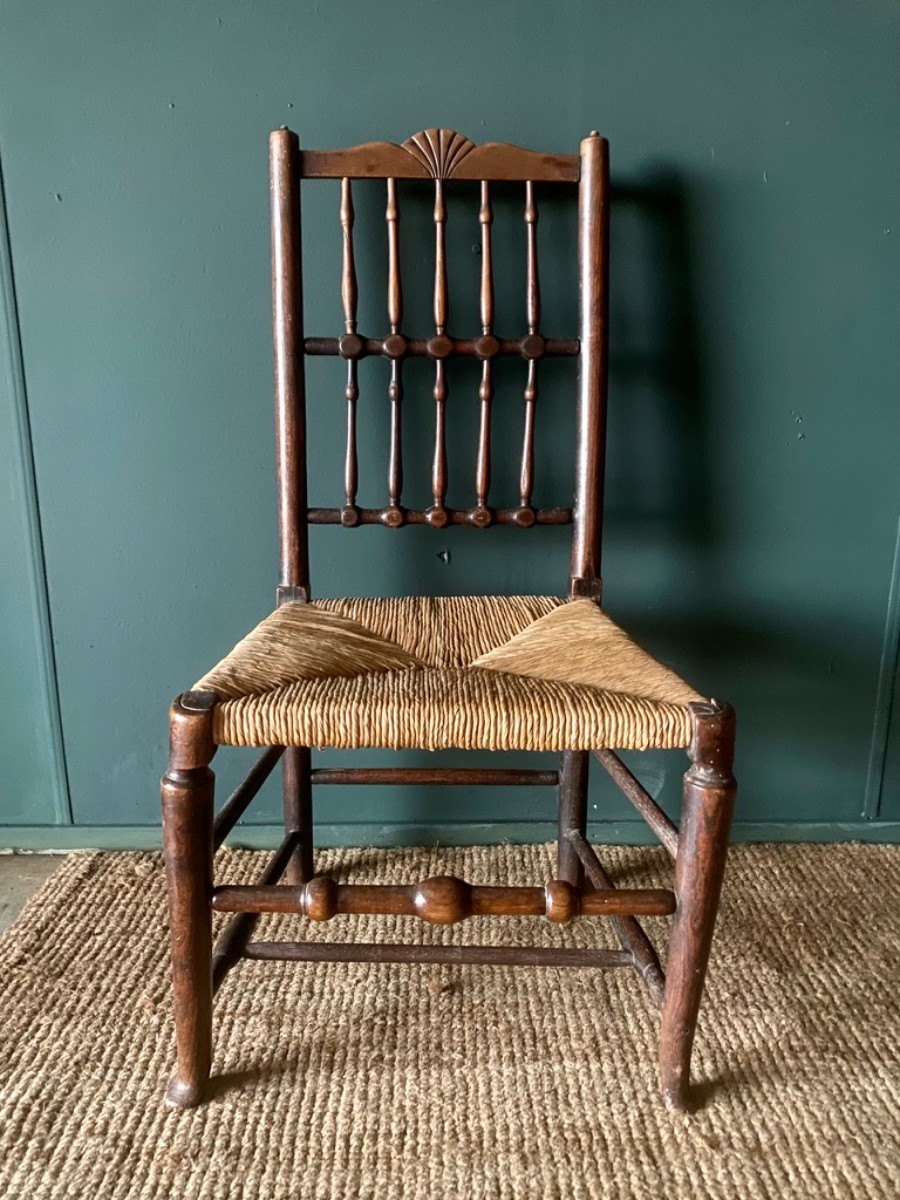 2 x Antique Pair 18thC Rail Back Rush Seat Dining Chairs Very Sturdy Good Patina