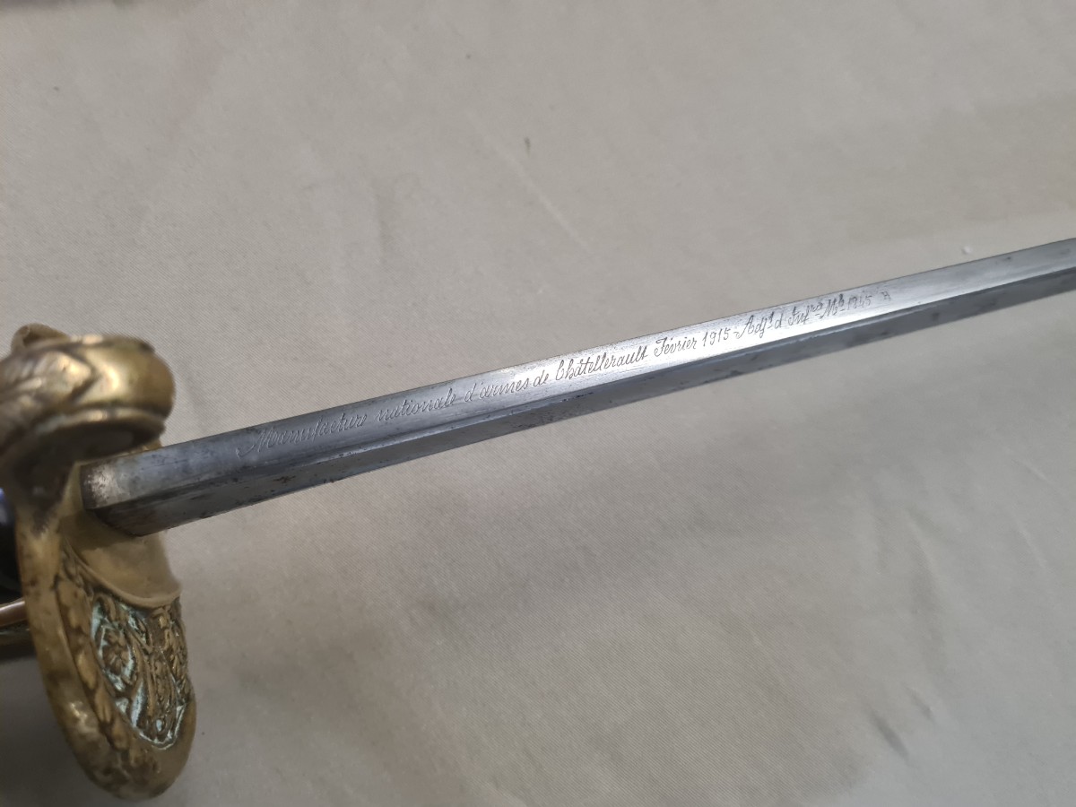 Explore our collection of 20th Century French Model 1845/55 Infantry Officer's Swords. Made in 1915, features a 77cm steel blade and intricate brass hilt. Shop now!