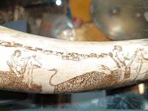 Discover unique 20th century Scrimshaw art at our store! This vintage bison hunting scene is a perfect addition to any collection. Admire its fine detail. Shop now!