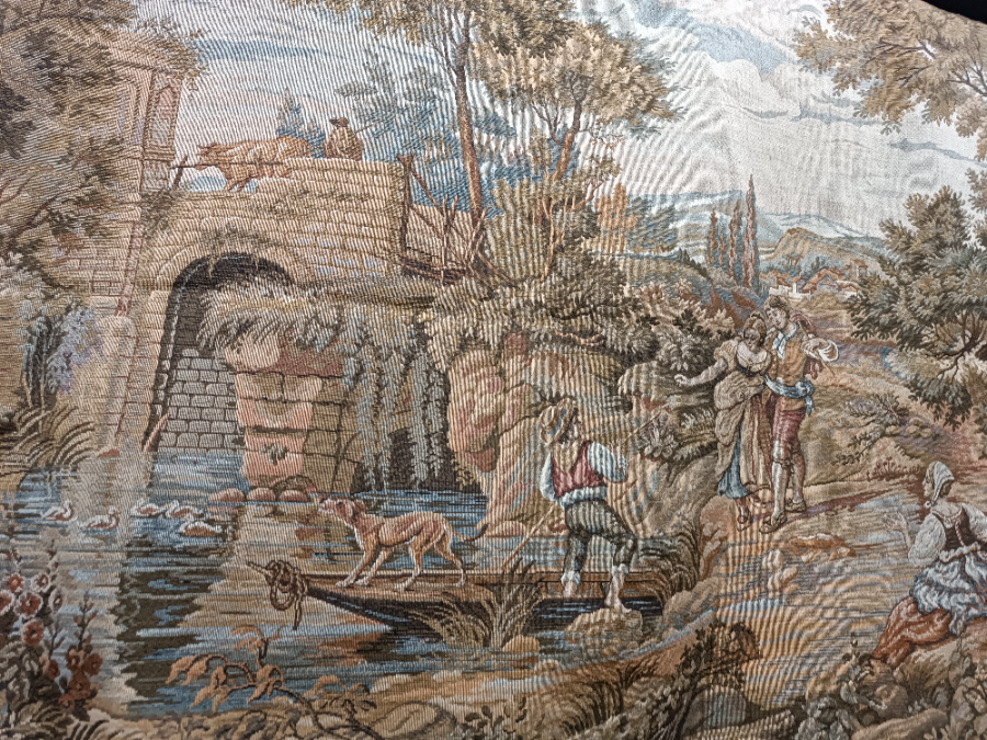 A 20th Century Old Tapestry Of A Couple In Ideallic Landscape