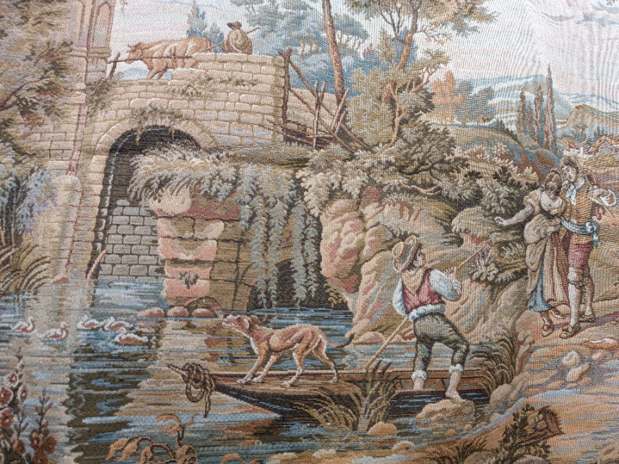 A 20th Century Old Tapestry Of A Couple In Ideallic Landscape