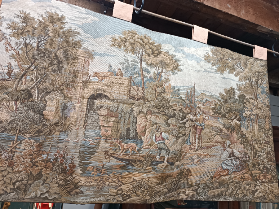 A 20th Century Old Tapestry Of A Couple In Ideallic Landscape