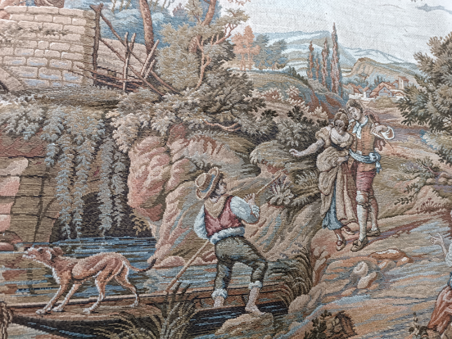 A 20th Century Old Tapestry Of A Couple In Ideallic Landscape