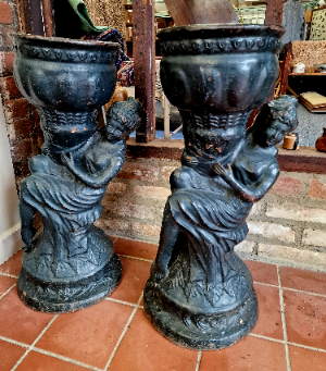 Pair Cast Iron Decorative Urns.