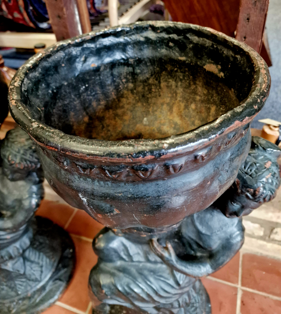 Pair Cast Iron Decorative Urns.