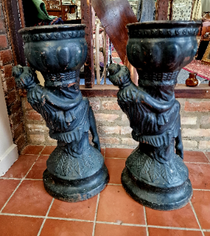 Pair Cast Iron Decorative Urns.