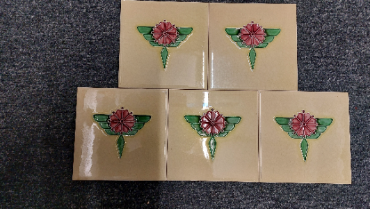 Set Of 5 Vintage H & R Johnson Tubelined Tiles