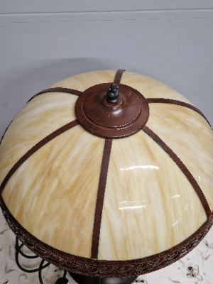 Vintage Art Nouveau Table Lamp With Cream Tiffany Style Shade