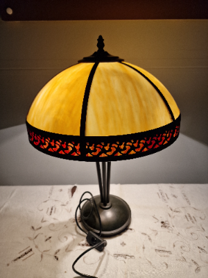 Vintage Art Nouveau Table Lamp With Cream Tiffany Style Shade