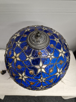 Vintage Art Nouveau Table Lamp With Cream Tiffany Style Shade