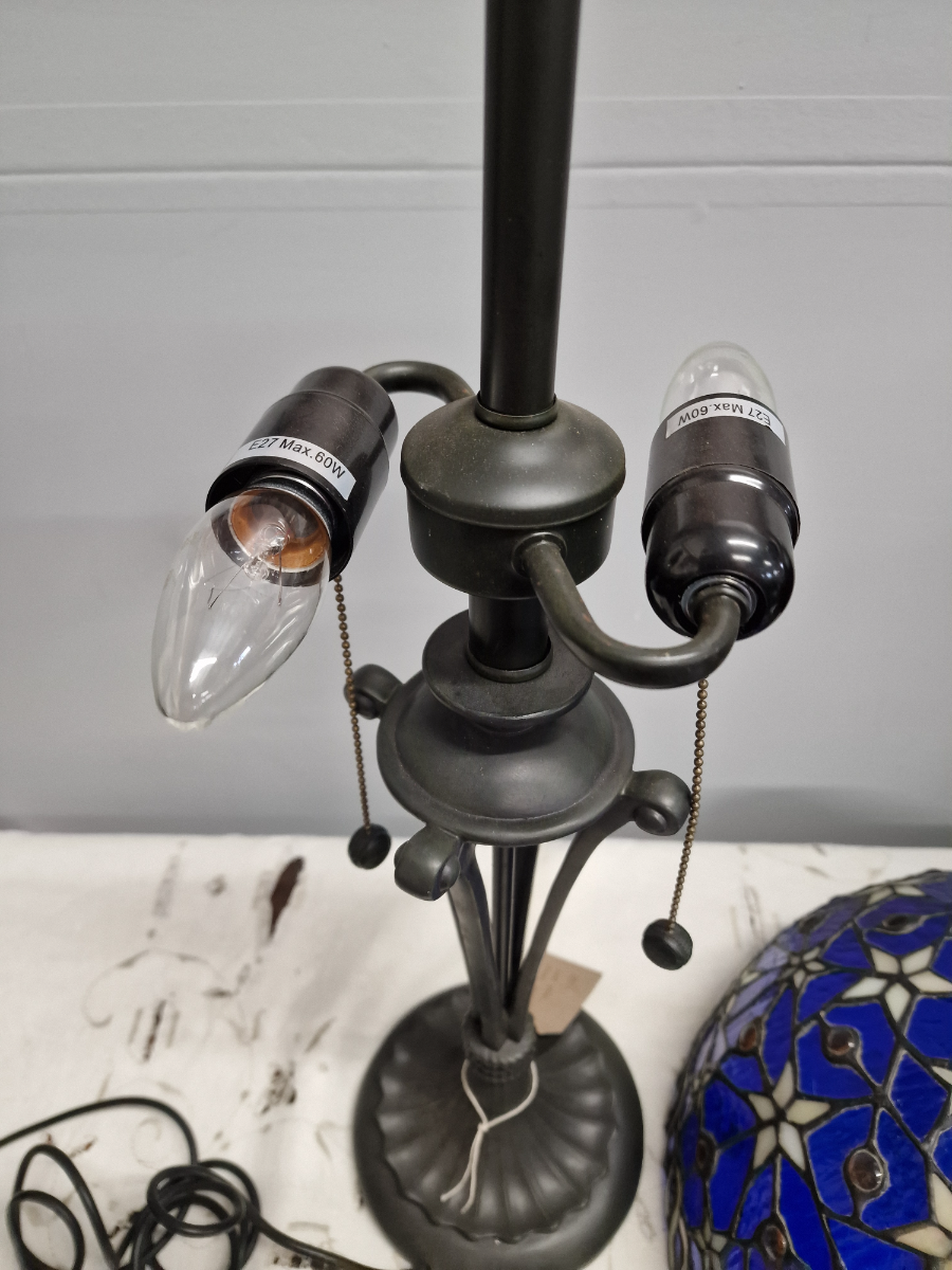 Vintage Art Nouveau Table Lamp With Cream Tiffany Style Shade