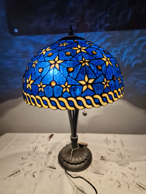 Vintage Art Nouveau Table Lamp With Cream Tiffany Style Shade