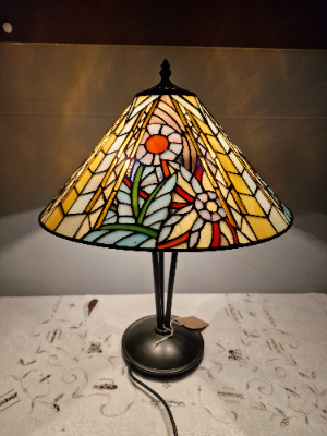 Vintage Art Nouveau Table Lamp With Floral Tiffany Style Shade