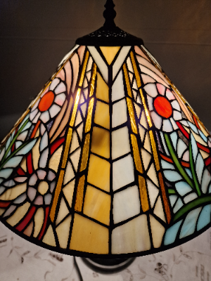 Vintage Art Nouveau Table Lamp With Floral Tiffany Style Shade
