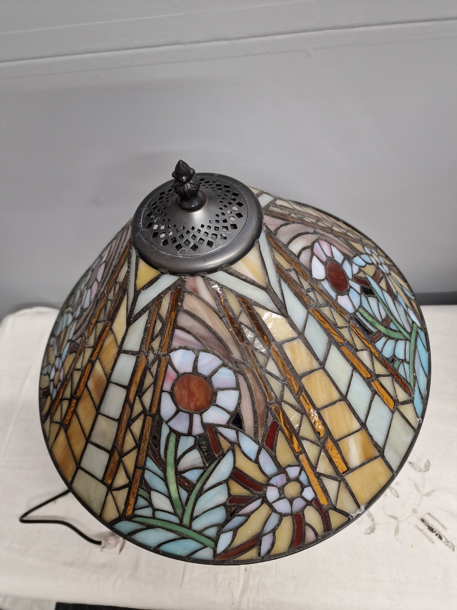 Vintage Art Nouveau Table Lamp With Floral Tiffany Style Shade