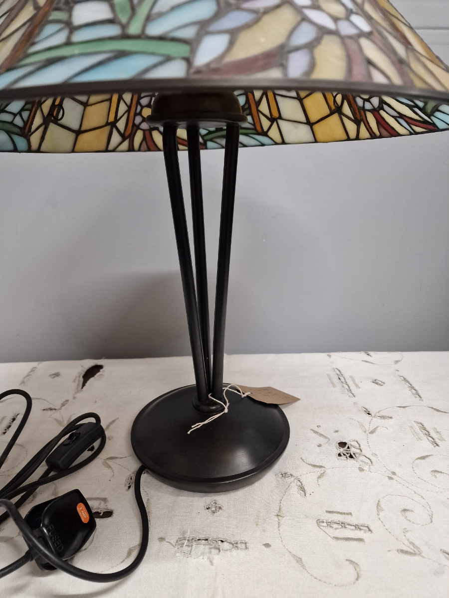 Vintage Art Nouveau Table Lamp With Floral Tiffany Style Shade