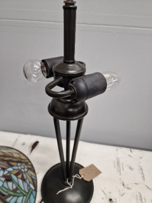 Vintage Art Nouveau Table Lamp With Floral Tiffany Style Shade