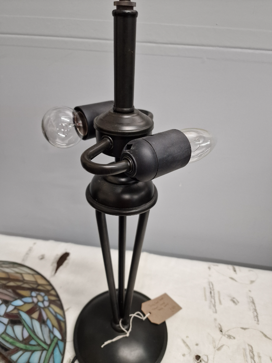 Vintage Art Nouveau Table Lamp With Floral Tiffany Style Shade