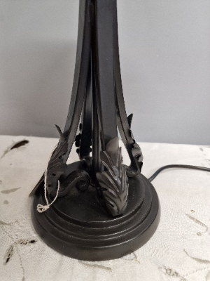 Vintage Art Nouveau Table Lamp With Cream Tiffany Style Shade With Silver And Amber Decoration