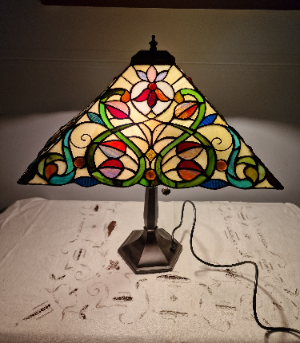 Vintage Art Nouveau Large Table Lamp With Floral Multicoloured Tiffany Style Shade