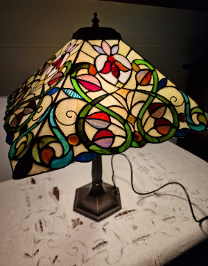 Vintage Art Nouveau Large Table Lamp With Floral Multicoloured Tiffany Style Shade