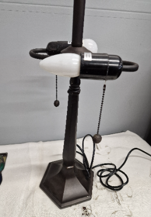 Vintage Art Nouveau Large Table Lamp With Floral Multicoloured Tiffany Style Shade