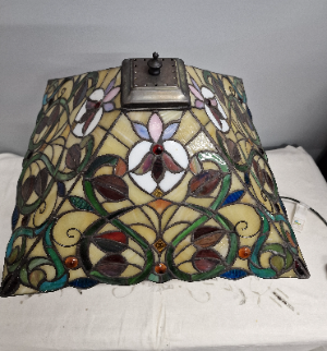 Vintage Art Nouveau Large Table Lamp With Floral Multicoloured Tiffany Style Shade