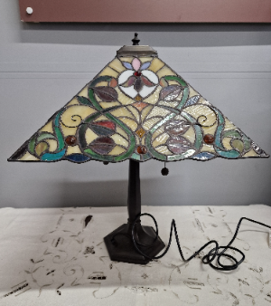 Vintage Art Nouveau Large Table Lamp With Floral Multicoloured Tiffany Style Shade
