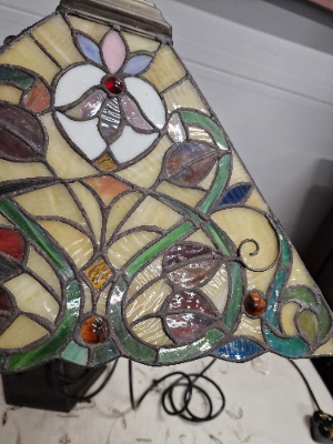 Vintage Art Nouveau Large Table Lamp With Floral Multicoloured Tiffany Style Shade