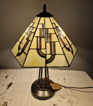 Vintage Art Nouveau Table Lamp With Cream Elegant Tiffany Style Shade