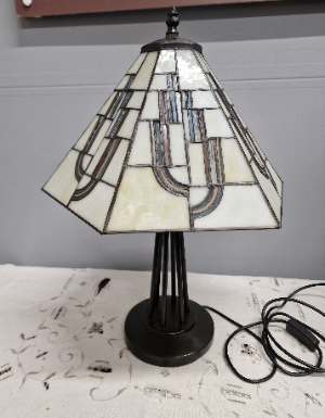 Vintage Art Nouveau Table Lamp With Cream Elegant Tiffany Style Shade