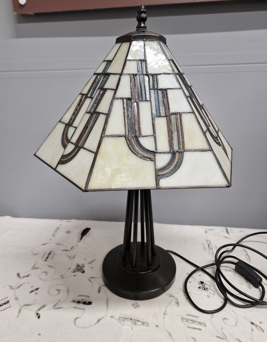 Vintage Art Nouveau Table Lamp With Cream Elegant Tiffany Style Shade