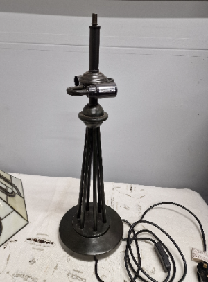 Vintage Art Nouveau Table Lamp With Cream Elegant Tiffany Style Shade