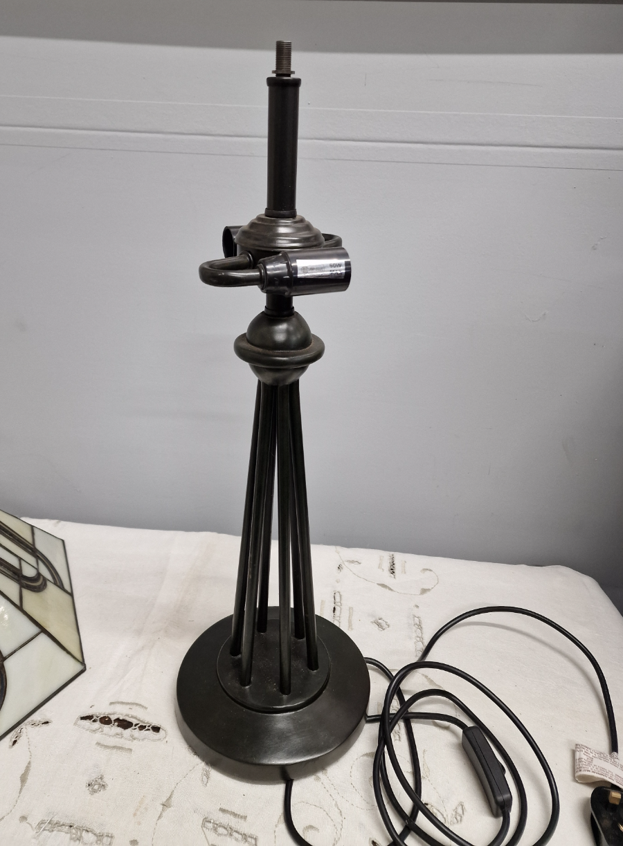 Vintage Art Nouveau Table Lamp With Cream Elegant Tiffany Style Shade