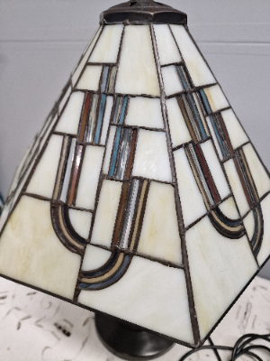 Vintage Art Nouveau Table Lamp With Cream Elegant Tiffany Style Shade