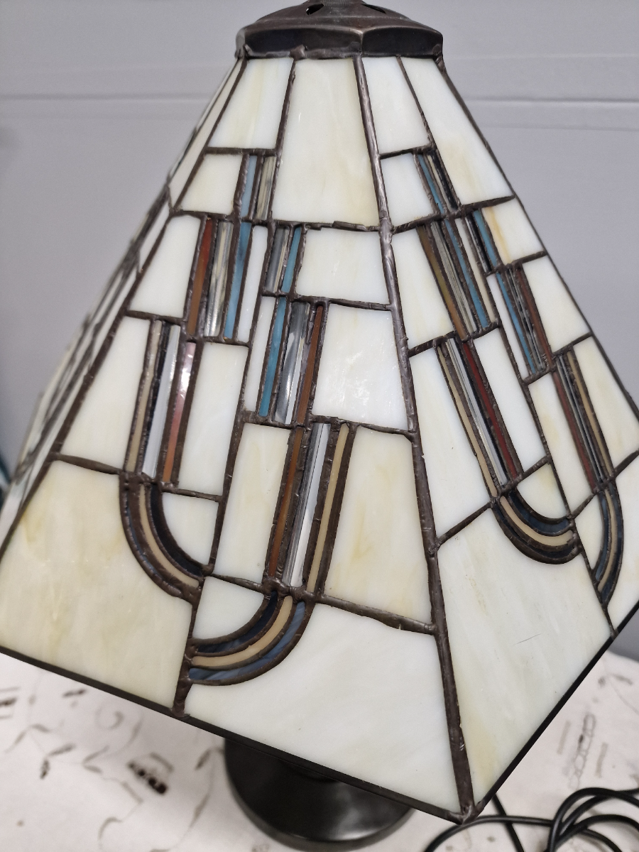 Vintage Art Nouveau Table Lamp With Cream Elegant Tiffany Style Shade