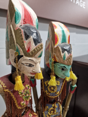 A Pair Of Vintage Indonesian Wayang Kulit Shadow Rod Puppets