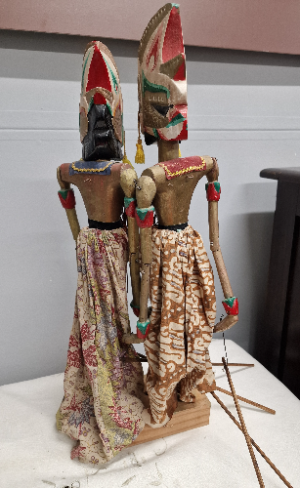 A Pair Of Vintage Indonesian Wayang Kulit Shadow Rod Puppets