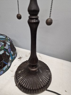 Vintage Art Nouveau Table Lamp With Floral Blue Tiffany Style Shade