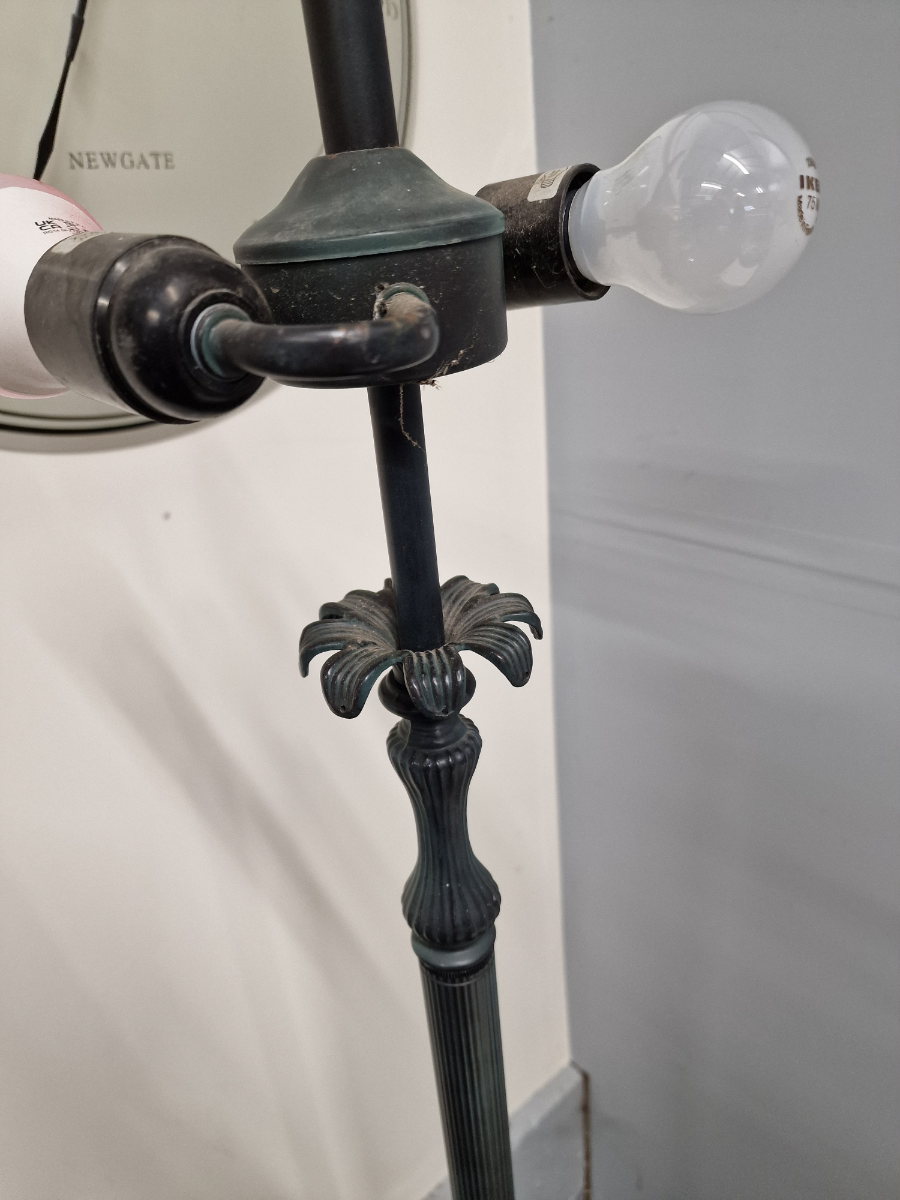 Vintage Art Nouveau Table Lamp With Floral Blue Tiffany Style Shade