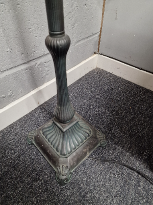 Vintage Art Nouveau Table Lamp With Floral Blue Tiffany Style Shade