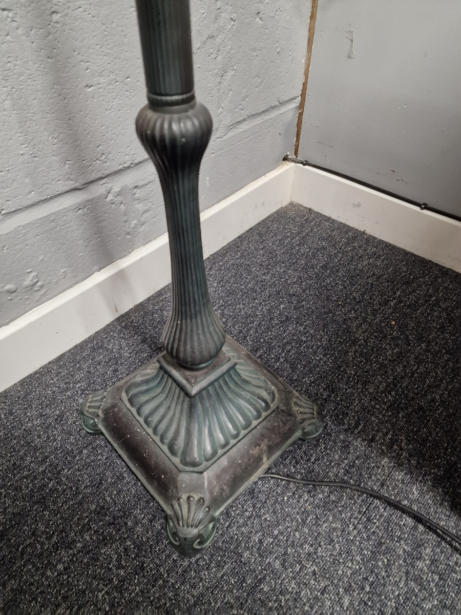 Vintage Art Nouveau Table Lamp With Floral Blue Tiffany Style Shade