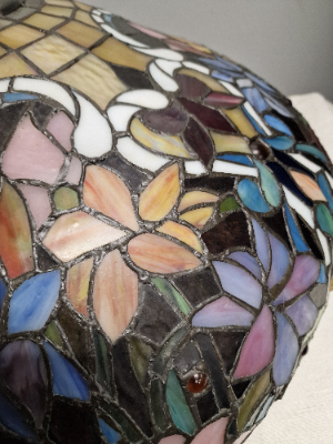 Vintage Art Nouveau Table Lamp With Floral Blue Tiffany Style Shade