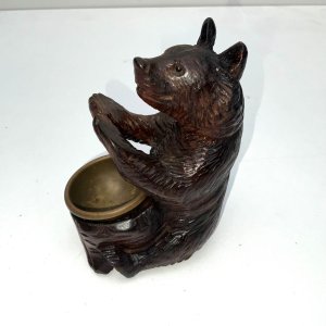 Super carved late victorian desk tops aid, bear with outstretched arms to hold the pen small brass container for ink, all in perfect condition standing 12 cm width of 6 cm depth being 10 cm, offering free delivery worldwide reference sb. Tel: we accept online payments for all our items listed: bank transfer cash on collection personal cheques or if wishing over the phone using your debit or credit cards, also doing layby payments plan, or email giving your address details & contact number and we shall send you your items invoice to make