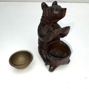 Super carved late victorian desk tops aid, bear with outstretched arms to hold the pen small brass container for ink, all in perfect condition standing 12 cm width of 6 cm depth being 10 cm, offering free delivery worldwide reference sb. Tel: we accept online payments for all our items listed: bank transfer cash on collection personal cheques or if wishing over the phone using your debit or credit cards, also doing layby payments plan, or email giving your address details & contact number and we shall send you your items invoice to make
