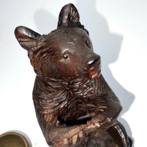 Super carved late victorian desk tops aid, bear with outstretched arms to hold the pen small brass container for ink, all in perfect condition standing 12 cm width of 6 cm depth being 10 cm, offering free delivery worldwide reference sb. Tel: we accept online payments for all our items listed: bank transfer cash on collection personal cheques or if wishing over the phone using your debit or credit cards, also doing layby payments plan, or email giving your address details & contact number and we shall send you your items invoice to make