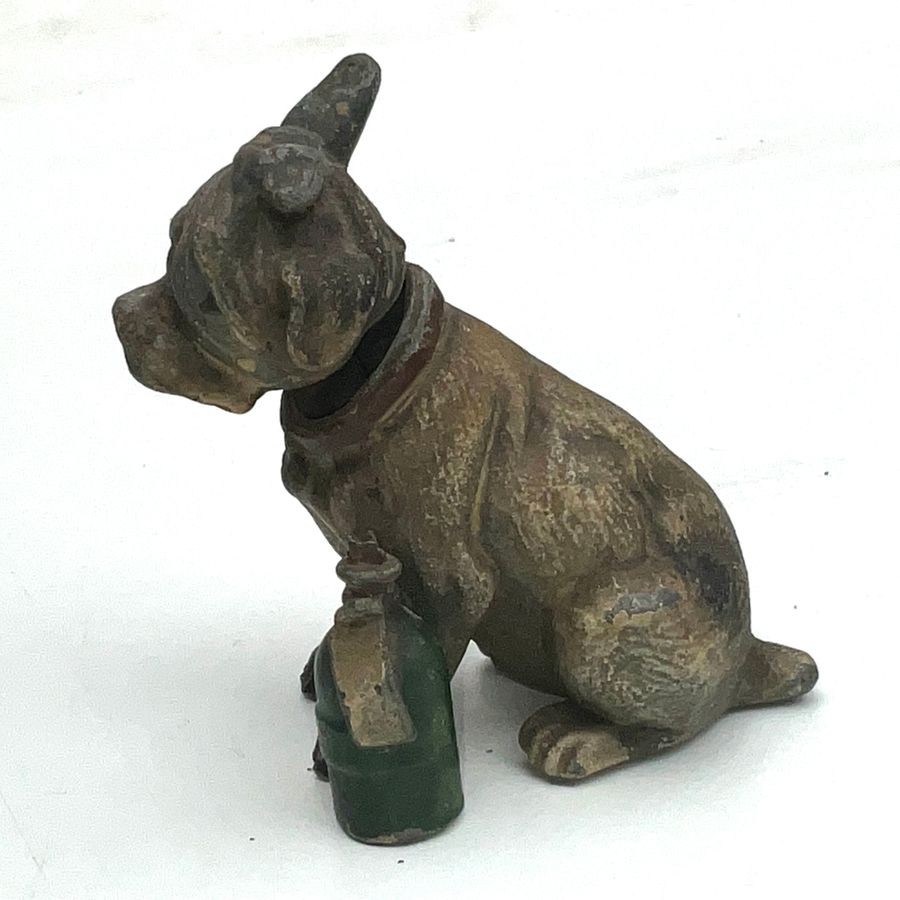 Austrian Cold Painted Dog With Nodding Head With Bandage And Drinks Bottle